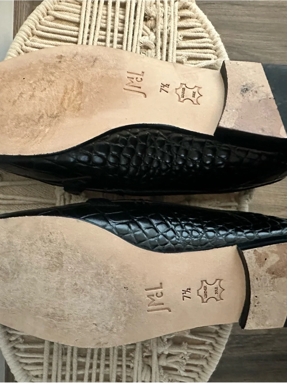 J. McLaughlin Black Croc-Embossed Leather Loafers with Gold-Tone Bar